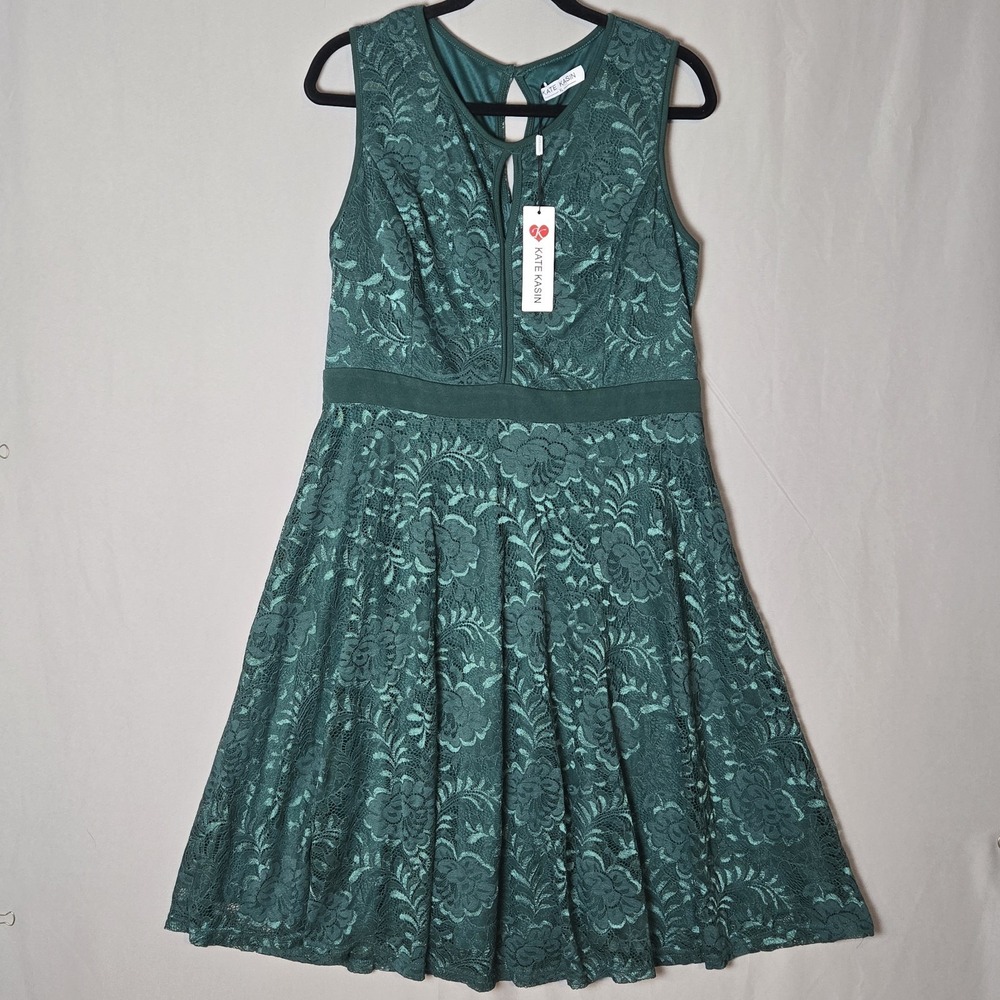 Kate Kasin Green Lace Sleeveless Keyhole Womens Sz XL Flare Formal Dress NWT